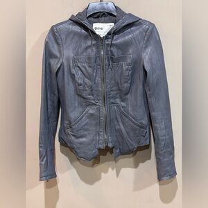 EVER BRAND Distressed 100% Lambskin Hoodie Jacket Small